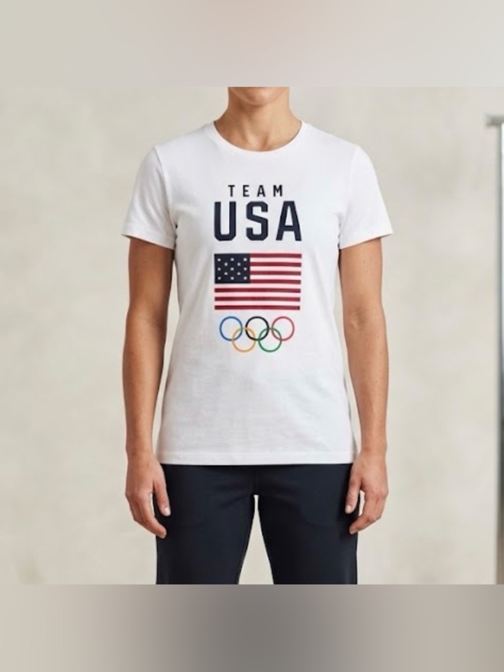 Team USA Women's Olympic Rings Graphic T-Shirt White Medium NWT